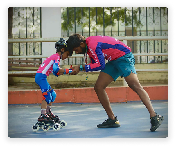 Skater training on roller skates